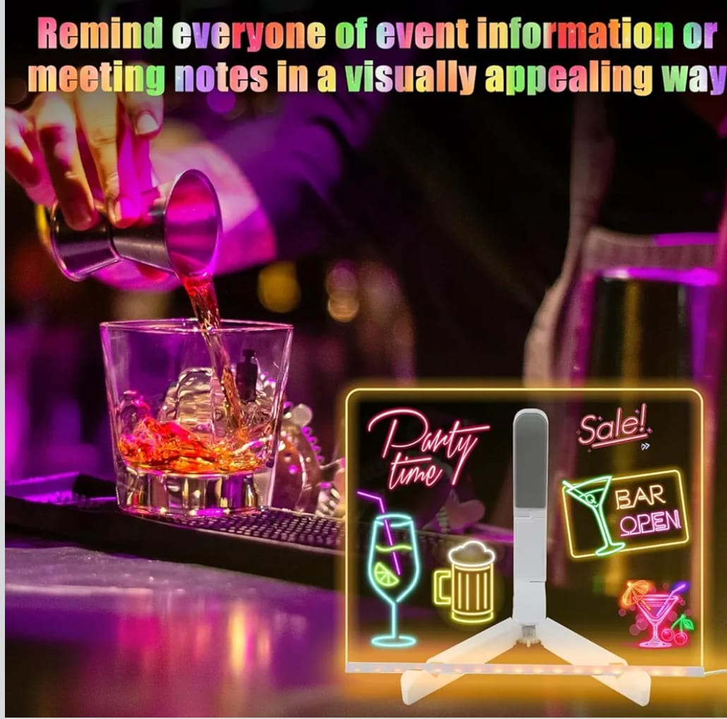 3D Acrylic Writing Board with Pen & Light | 20x20 cm | Led Writing Pad with Light, Acrylic Message Boards, Home & Office Decor Items, Gift, Personalized Led Board