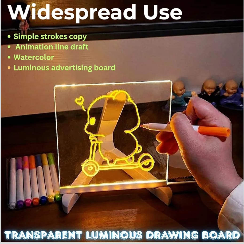 3D Acrylic Writing Board with Pen & Light | 20x20 cm | Led Writing Pad with Light, Acrylic Message Boards, Home & Office Decor Items, Gift, Personalized Led Board