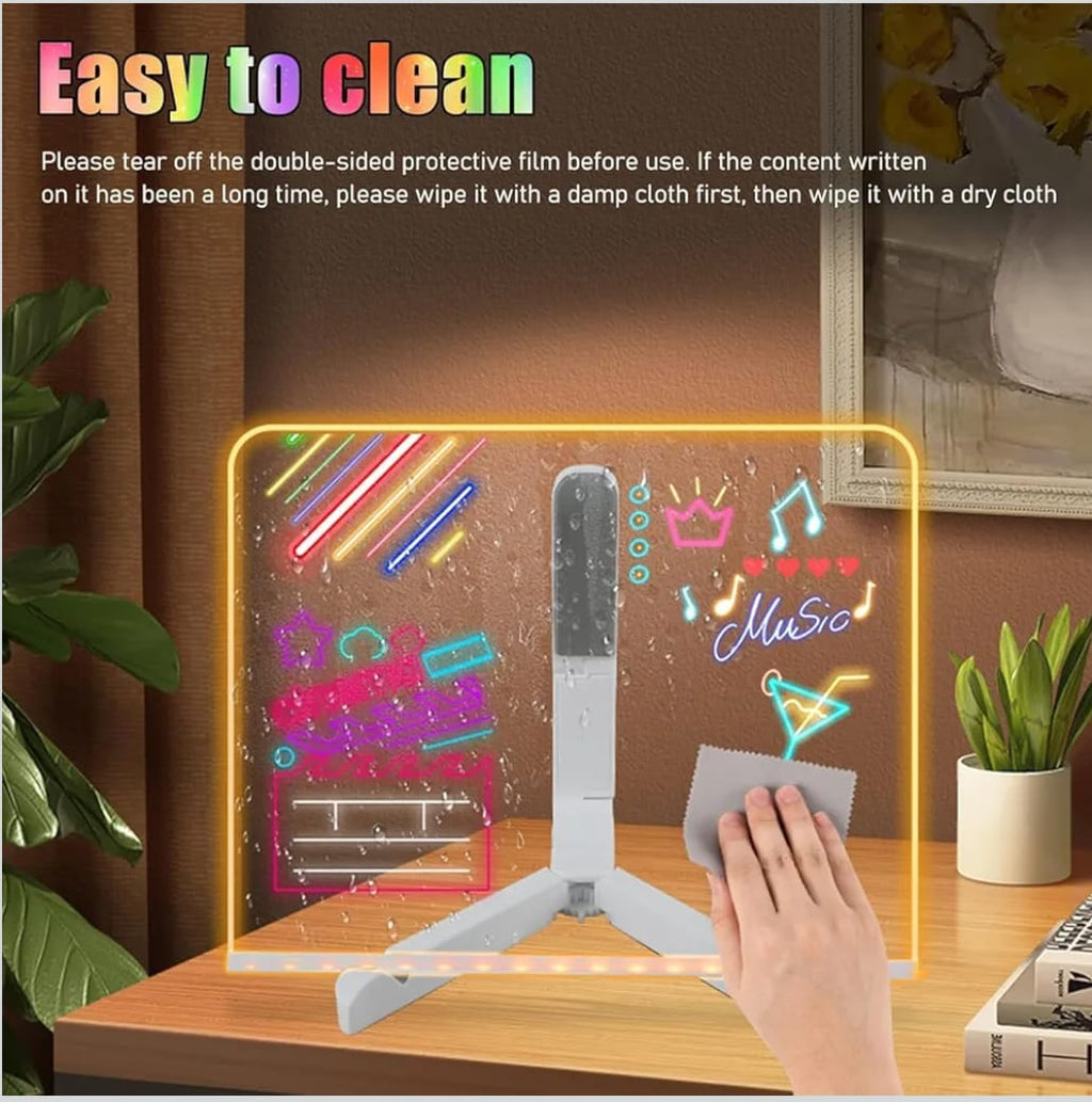 3D Acrylic Writing Board with Pen & Light | 20x20 cm | Led Writing Pad with Light, Acrylic Message Boards, Home & Office Decor Items, Gift, Personalized Led Board