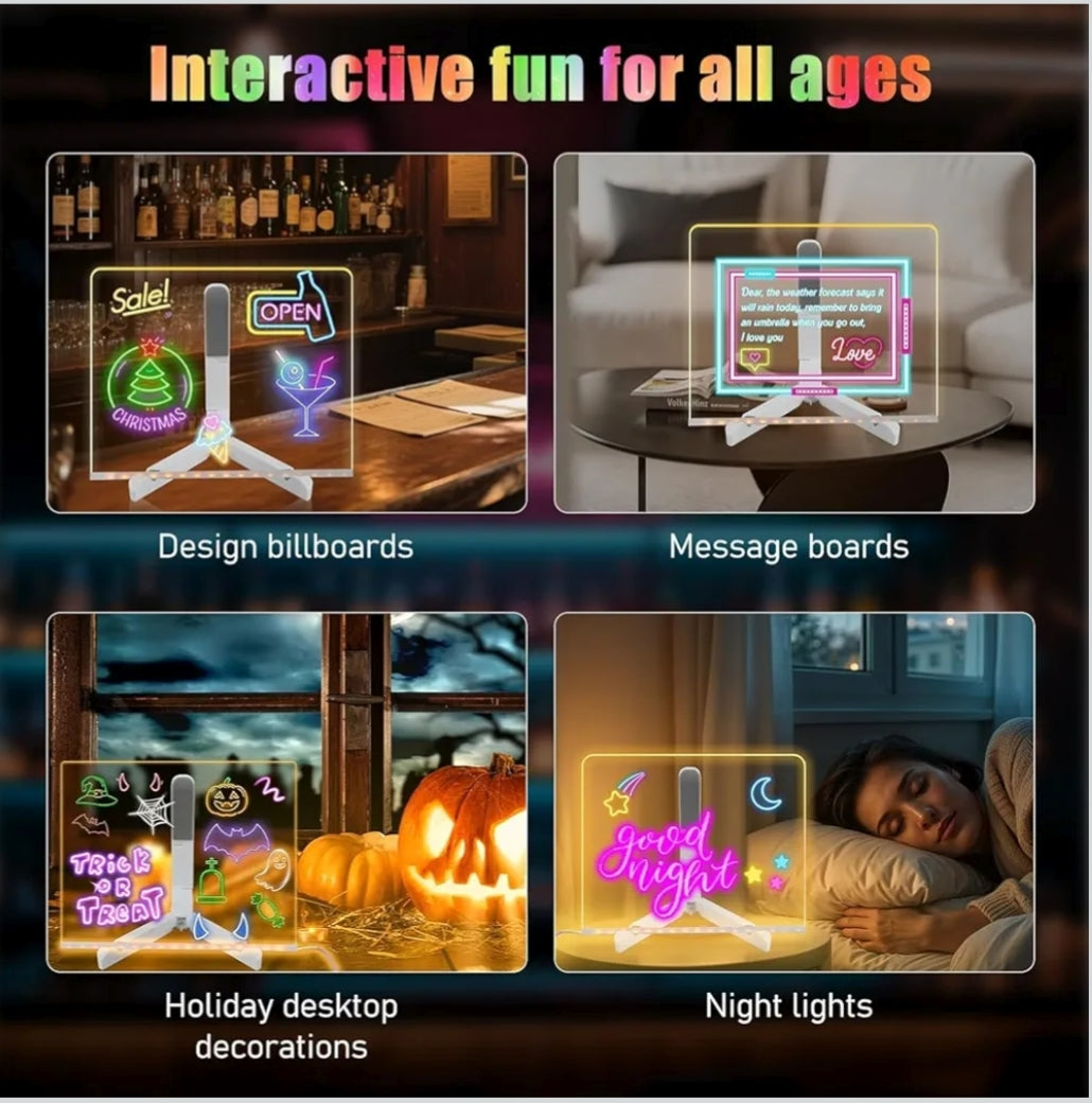 3D Acrylic Writing Board with Pen & Light | 20x20 cm | Led Writing Pad with Light, Acrylic Message Boards, Home & Office Decor Items, Gift, Personalized Led Board