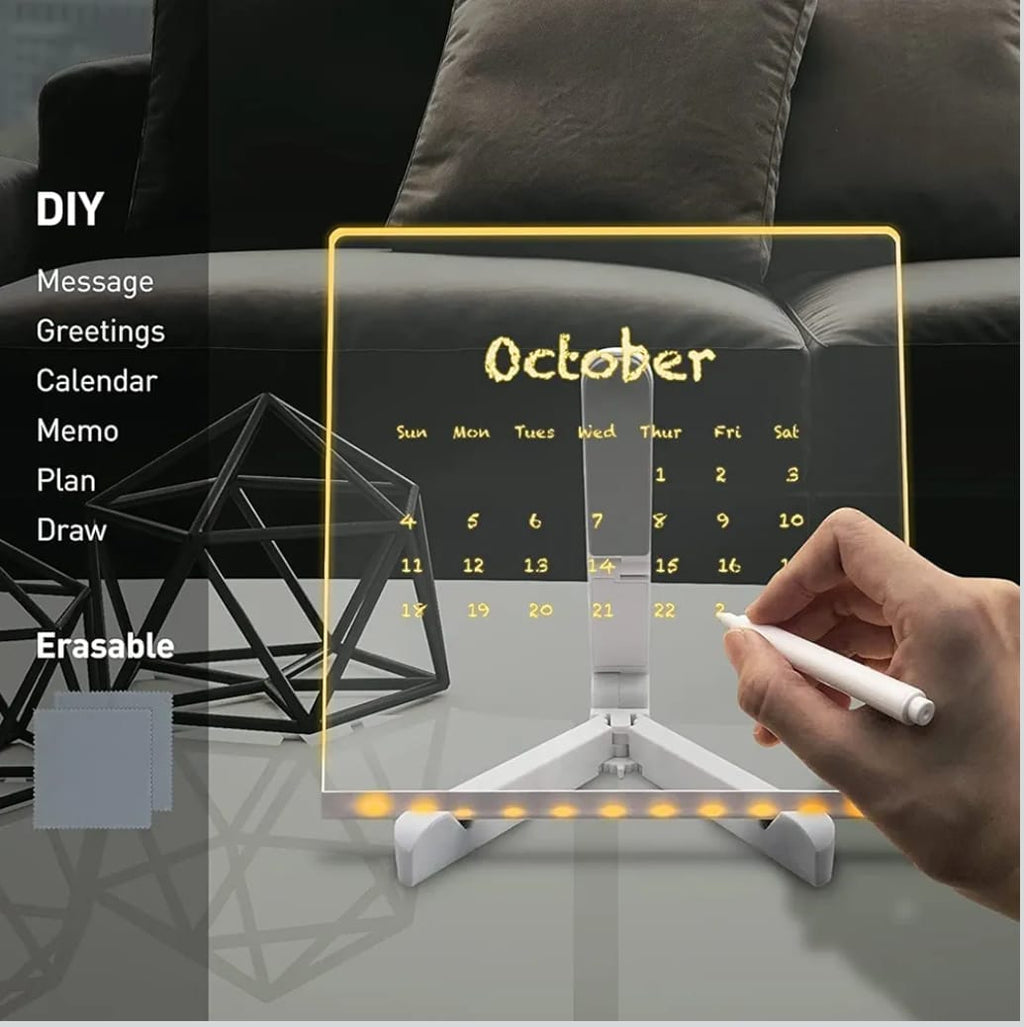 3D Acrylic Writing Board with Pen & Light | 20x20 cm | Led Writing Pad with Light, Acrylic Message Boards, Home & Office Decor Items, Gift, Personalized Led Board