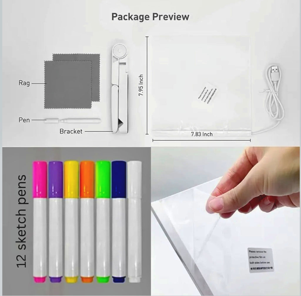3D Acrylic Writing Board with Pen & Light | 20x20 cm | Led Writing Pad with Light, Acrylic Message Boards, Home & Office Decor Items, Gift, Personalized Led Board