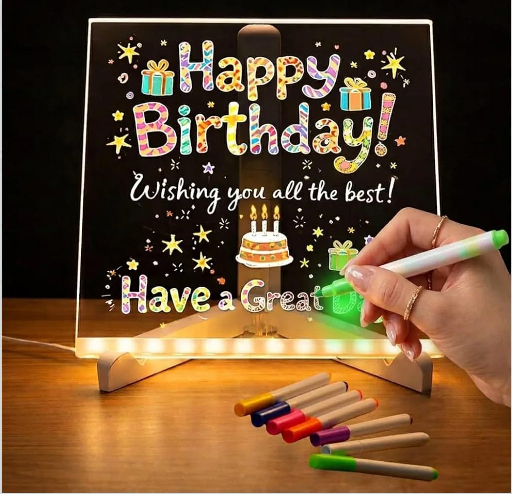 3D Acrylic Writing Board with Pen & Light | 20x20 cm | Led Writing Pad with Light, Acrylic Message Boards, Home & Office Decor Items, Gift, Personalized Led Board