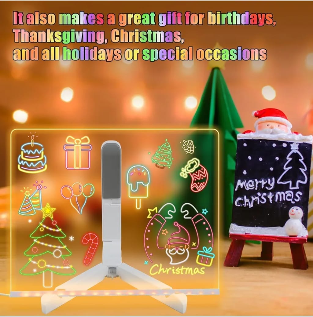 3D Acrylic Writing Board with Pen & Light | 20x20 cm | Led Writing Pad with Light, Acrylic Message Boards, Home & Office Decor Items, Gift, Personalized Led Board
