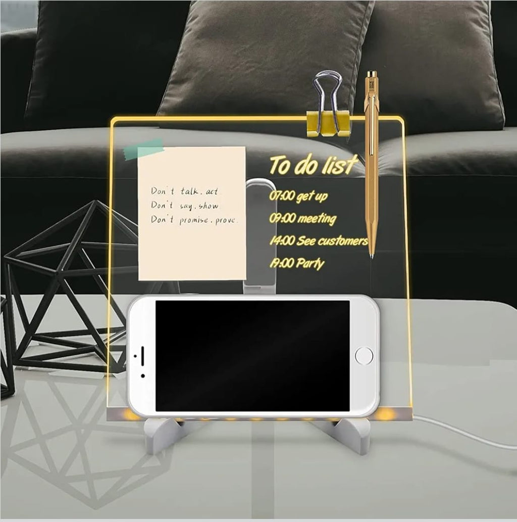 3D Acrylic Writing Board with Pen & Light | 20x20 cm | Led Writing Pad with Light, Acrylic Message Boards, Home & Office Decor Items, Gift, Personalized Led Board