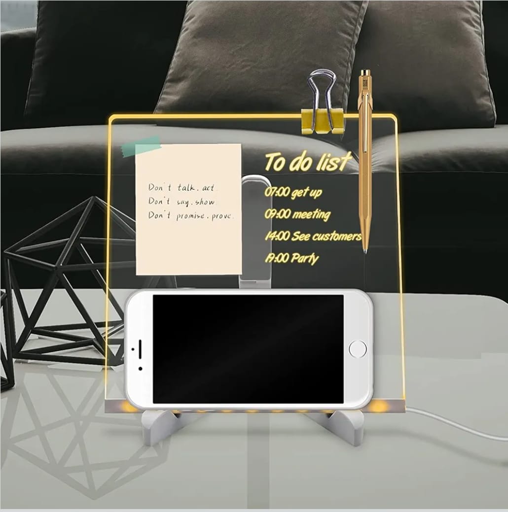3D Acrylic Writing Board with Pen & Light | 20x20 cm | Led Writing Pad with Light, Acrylic Message Boards, Home & Office Decor Items, Gift, Personalized Led Board